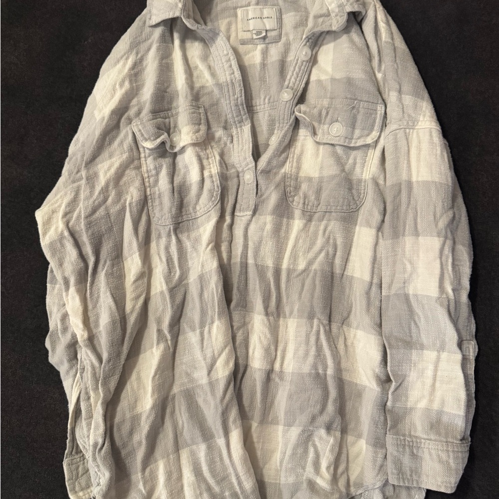 American Eagle Outfitters Light Gray and White Checkered Shirt
